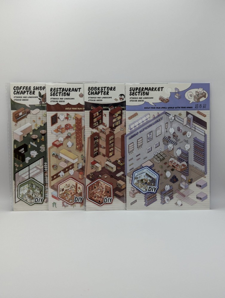 DIY Scene Stickers/3D Stickers – Market+Bookstore+Restaurant+Cafe (Set Of 4)