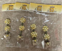 Prima Flowers Floral Topiary Yellow Embellishment Burlap Paper Crafting Lot Of 4