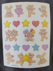 1984 Vintage Hallmark Sticker Sheet – Teddy Bears with Hearts and Stars