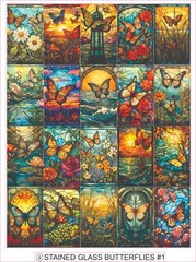 STAINED GLASS BUTTERFLIES #1 – COMPLETE SHEET OF 20 STICKERS