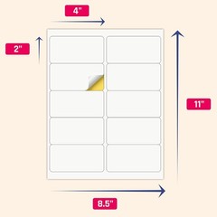 Rectangular White Sticker Labels, 2×4 Size, 200 Sheets for Crafting Projects