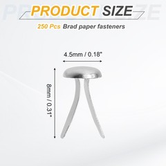 250Pcs Brads Paper Fasteners, 4.5×8 mm Metal Round Head Split Pins, Silver Tone
