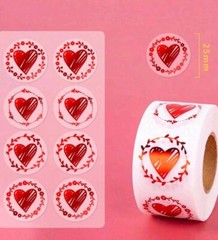 500 pcs Sticker Seals Roll Transparent Clear Red foil Heart Self Adhesive NEW