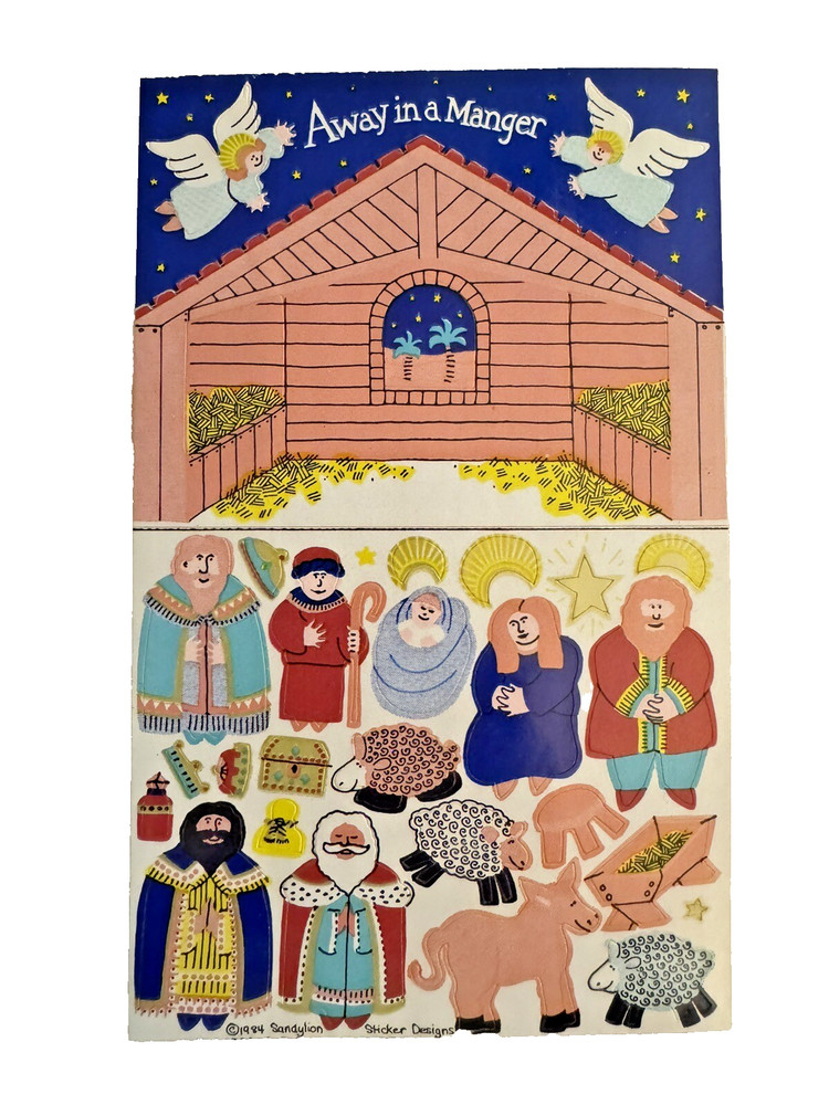Vintage Sandylion Stickers 1984 Away In A Manger Maxi Activity Sheet Christmas