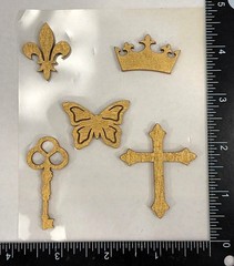 MICHAELS Wooden Embellishments Set 5 Pc Crown Butterfly Fleur-De-Lis Cross Key