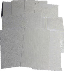 10 Assorted Vintage Textured White Wallpaper Samples / Remnants. Set 4.