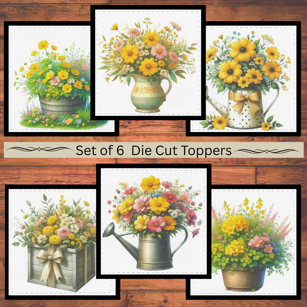 Colorful Flower Die Cut Card Toppers Card Making Supplies Junk Journal Ephemera