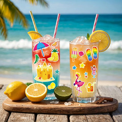 432PCS Summer Stickers, Self-Adhesive Sun Beach Ice Cream Sticker Summer Party S