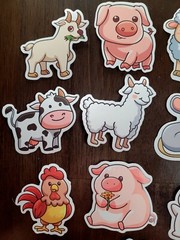 STICKERS x 10 Farm Animal Goat Pig Cow Sheep Rabbit Chicken Mouse Snail 32B9