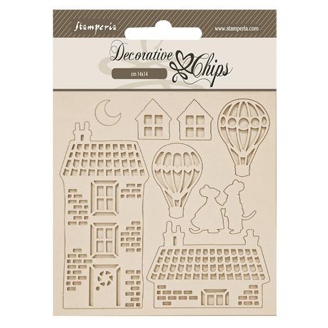 Stamperia Decorative Chips – Family House & Balloons, SCB281