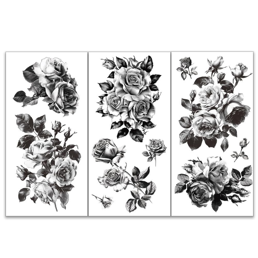 OLYCRAFT 3pcs/Set Black and White Rose Rub on Transfers Roses
