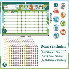 Magnetic Reward Chart for Kids with 2112 Star Stickers, 48 Themed Stickers