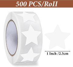 White Star Stickers Roll, 500 PCS Small Star Stickers 1 Inch Self-Adhesive Stars