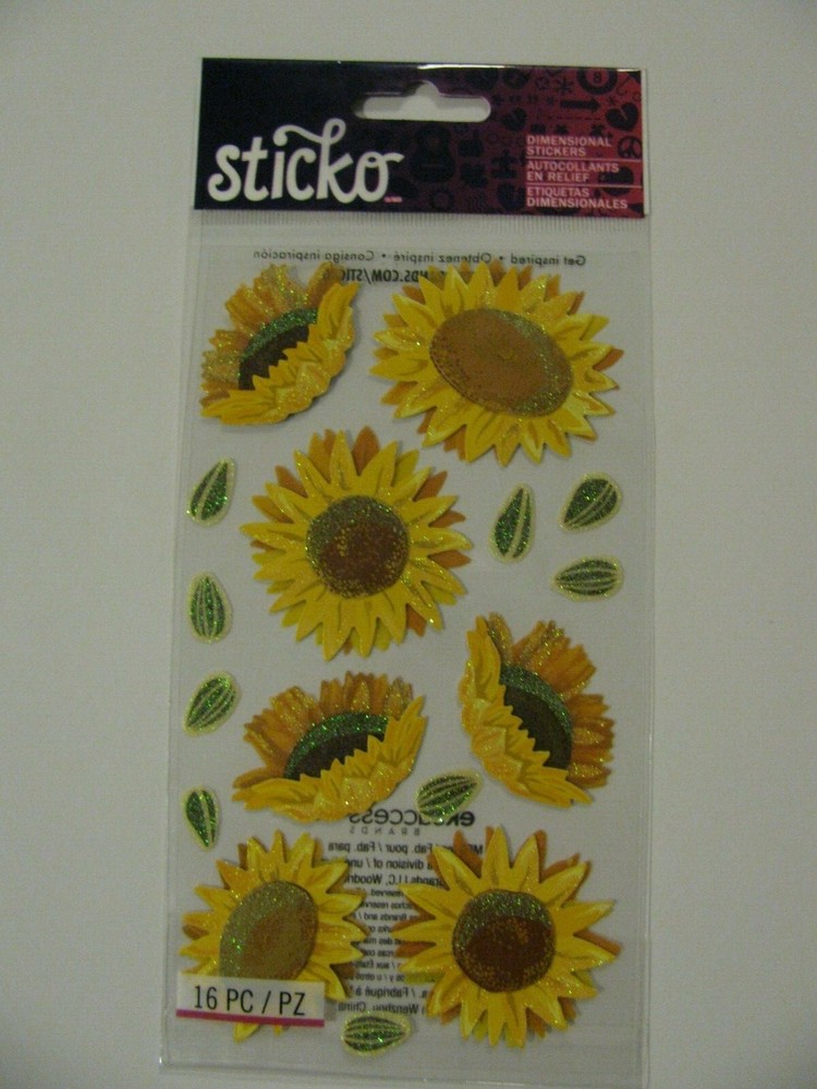 Sticko Stickers DIMENSIONAL VELLUM SUNFLOWERS 16 Pieces NIP