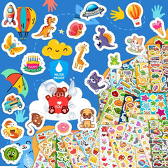 48 Sheets Kids Stickers Pack, Cute Animal Car Dinosaur Fishes Hearts Stars