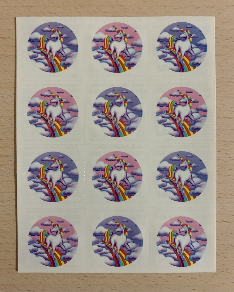 VINTAGE Lisa Frank Sticker Sheet – Unicorn Rainbow Clouds – Pink & Purple – S105