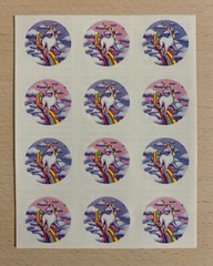VINTAGE Lisa Frank Sticker Sheet – Unicorn Rainbow Clouds – Pink & Purple – S105