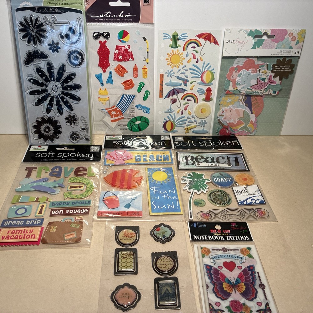 Scrapbook Stickers Mixed Lot of Beach Sea Ocean Summer Travel Flower Themed
