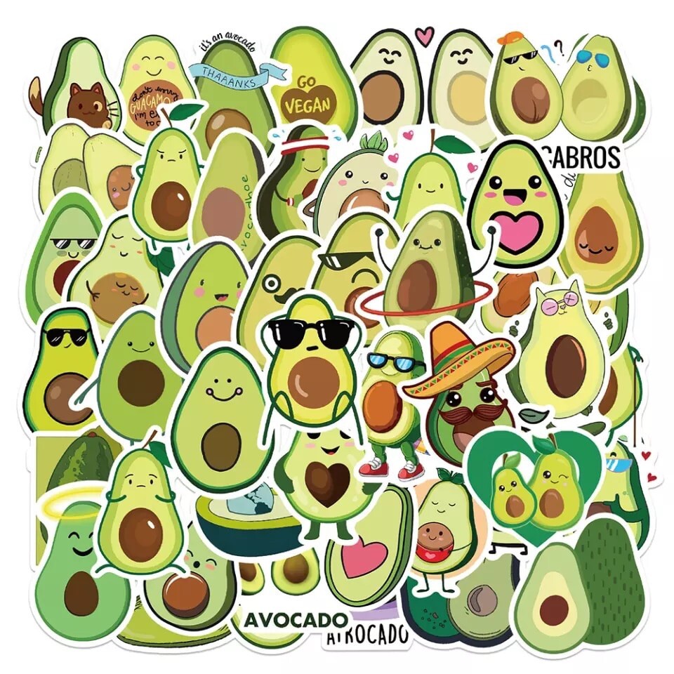 50Pcs Set Avocado Vegetable Fruit Green Stickers Laptop Skateboard Water Bottle