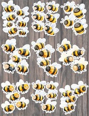 Bunches of Bees Die Cut Vinyl Stickers Set Scrapbooking Laptop Waterbottle