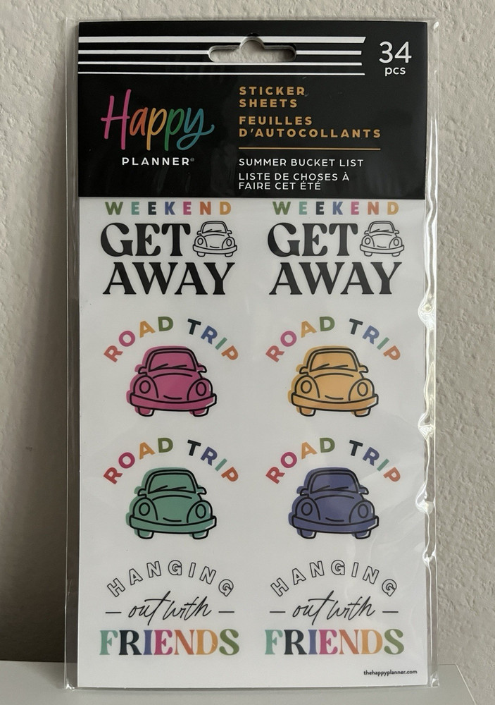 Happy Planner «Summer Bucket List» Sticker Sheet 34 Pieces Road Trip Travel New