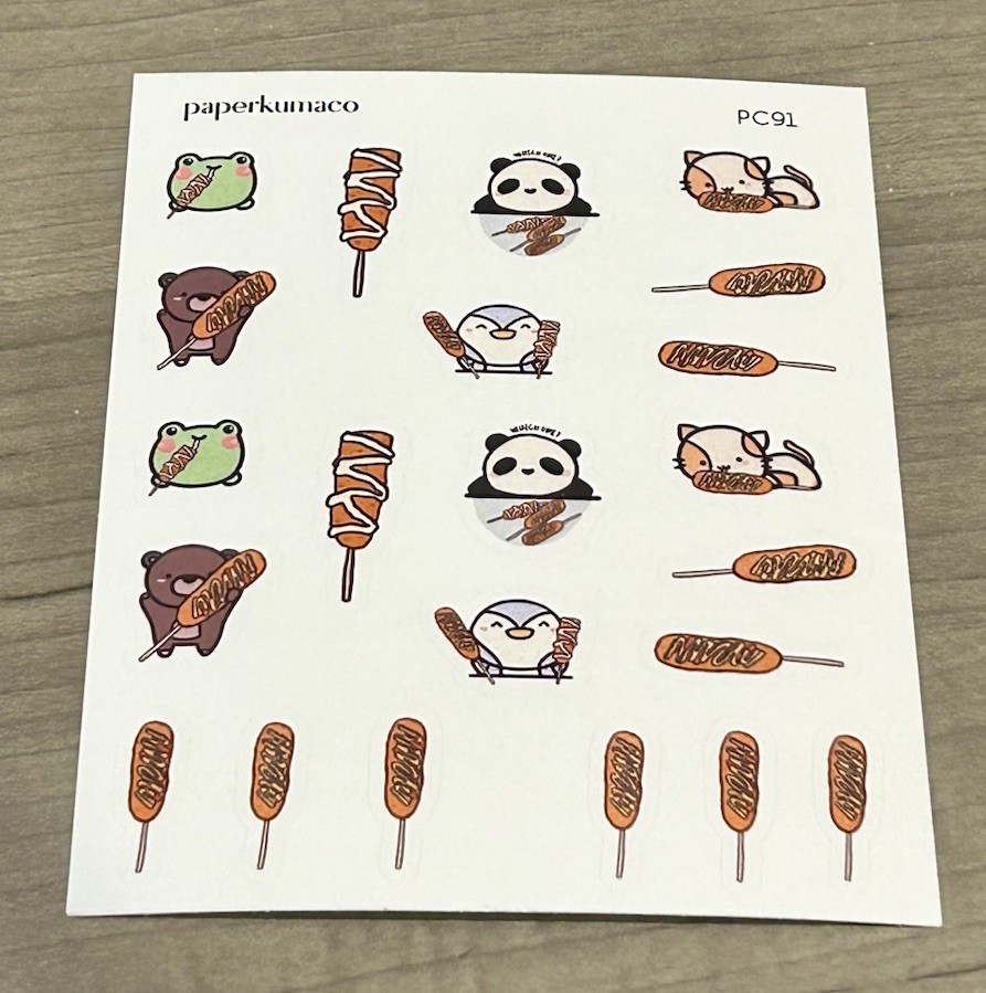 NEW PaperKumaCo Corn Dog Critters Sticker Sheet Paper Kuma Co PKC Stickers