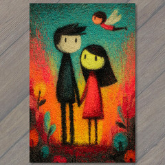 STICKER Cute Couple Red Dress Black Outfit Fairy Flying Whimsical Bright Color