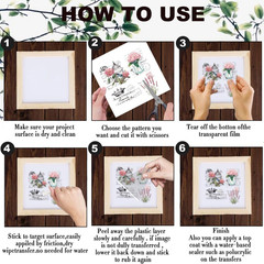 4 Sheets Flower Rub on Transfers for Crafts Vintage Floral Rub on Transfer Stick