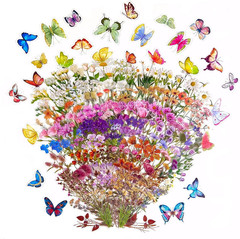 Butterfly Floral Stickers Bulk – 320 Pcs Transparent Realistic Dried Pressed Flo