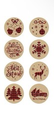 40 PCs Round 1” Christmas Stckrs Red Plaid Rustic Brown Business Envelope Seals