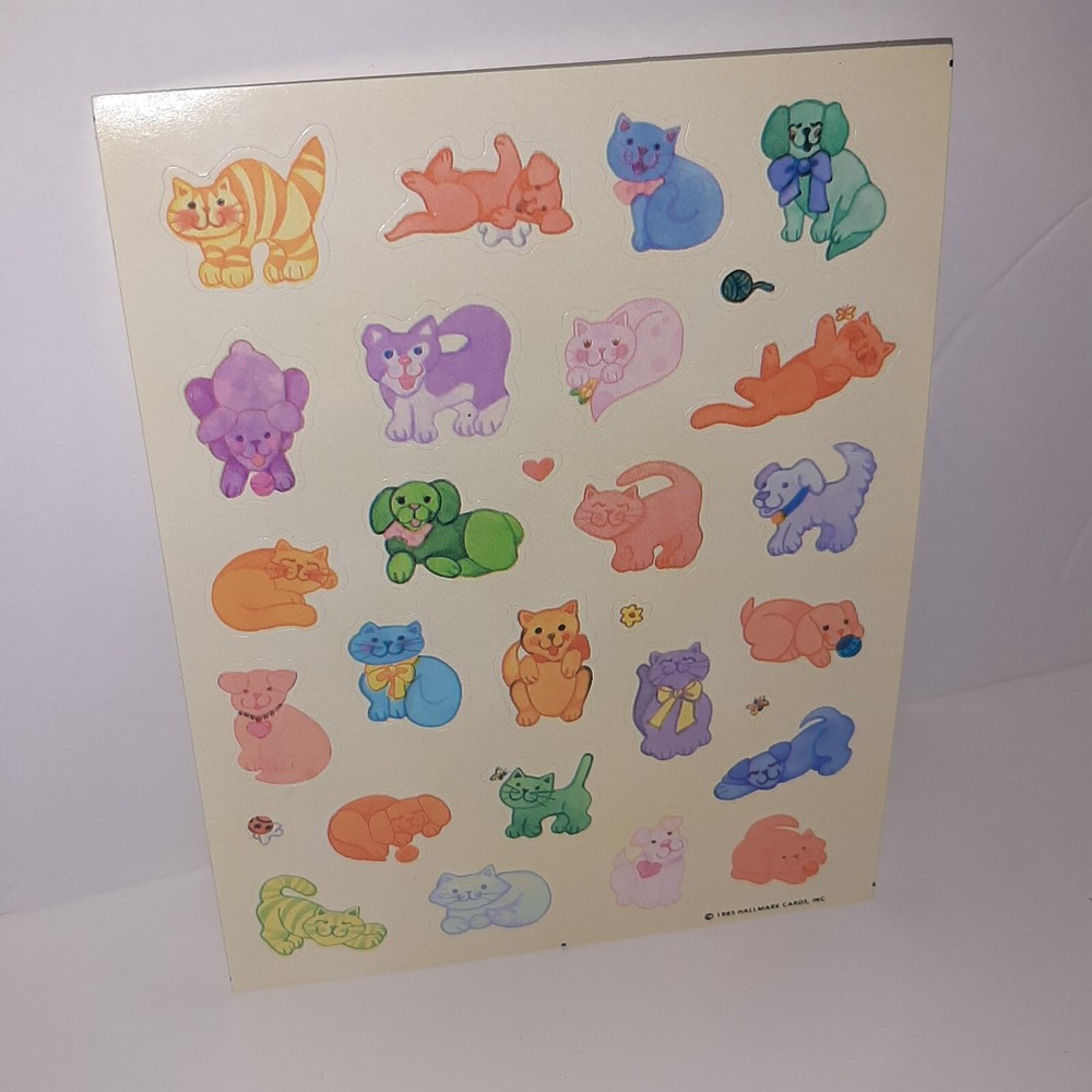 Vintage 80s Hallmark Stickers – Cats & Dogs Puppies & Kittens 2 Sheets 1985