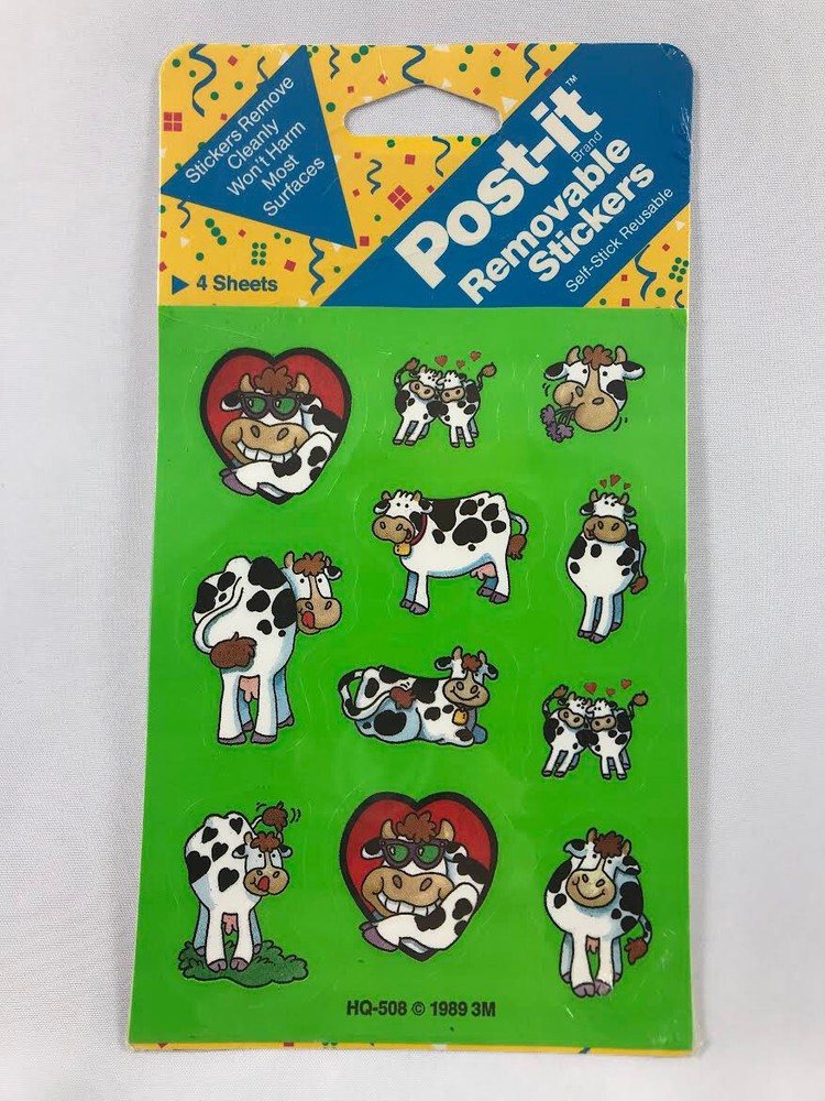 Vintage 1989 3M Post It Cow Removable Stickers Sealed Green NEW Rare HTF Unique