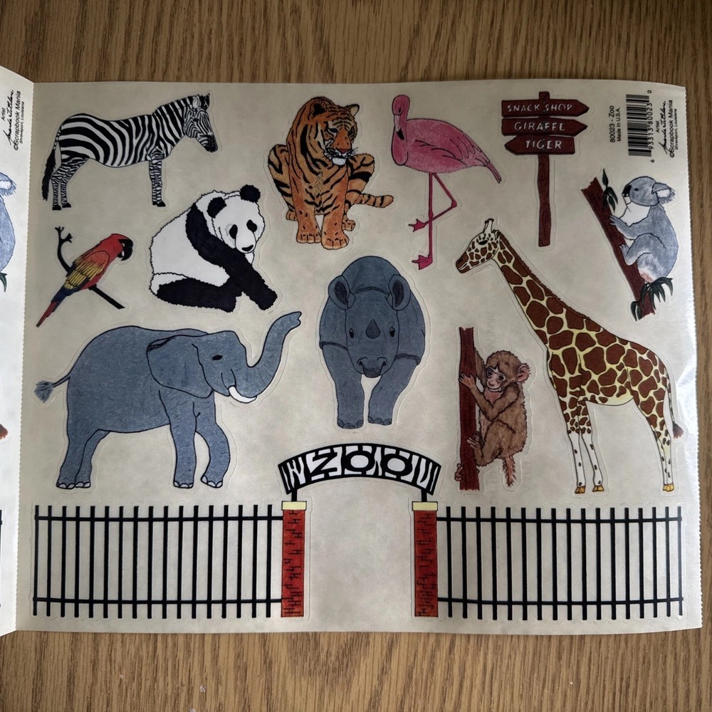 Sticker Roll~ Scrapbook Mania Sticker Sheets Zoo 10.5″ x 8.5″ Over 45 Sheets