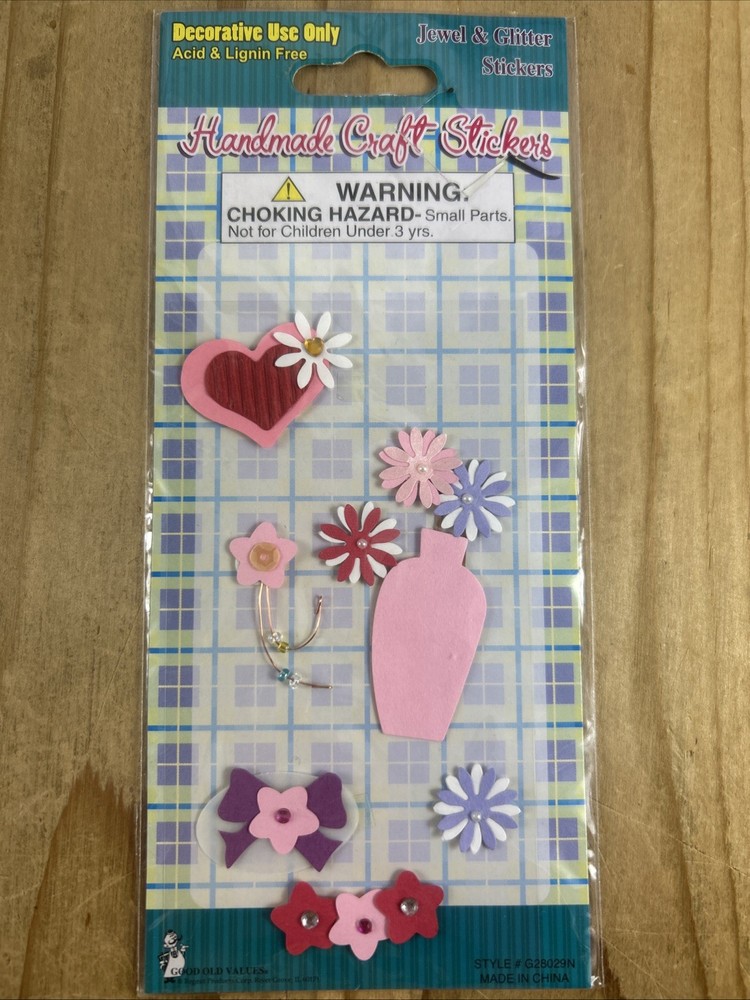 Handmade Craft Stickers Flowers In Vase Heart Stars Bow Acid Lignin Free
