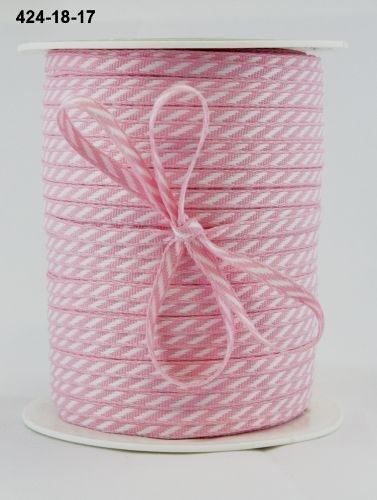 MAY ARTS RIBBONS~SOLID DIAGONAL STRIPE~PINK & WHITE~1/8TH INCH WIDE X 3 YARDS!