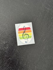 Vintage SandyLion Foil Music Note Rainbow Oval Unused Sticker