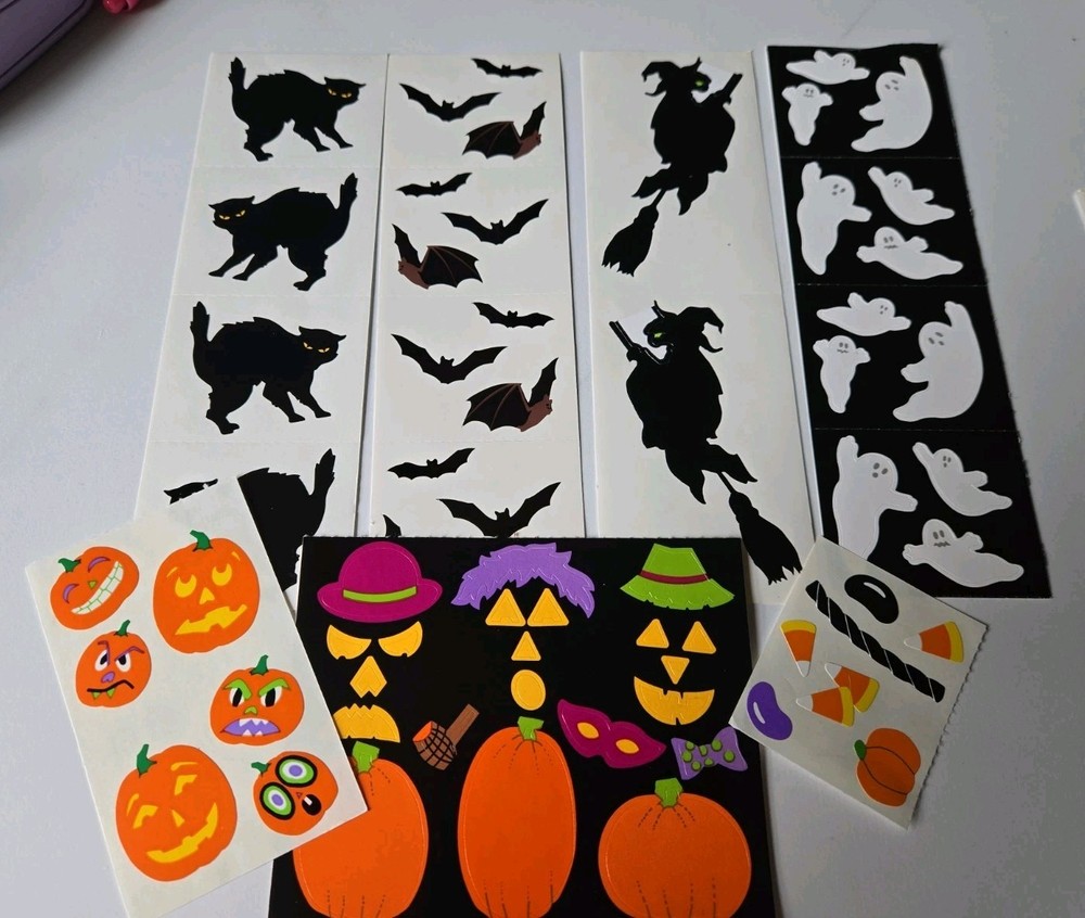 Vintage Mrs. Grossman HALLOWEEN Sticker Lot Witch Black Cat Pumpkin Bats Ghosts