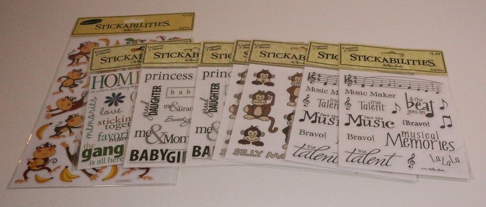 Pack of 8 The Paper Studio Stickablities Scrapbooking Stickers NEW