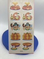 60 Vtg 90s Thanksgiving Stickers Teacher Fair Rewards Turkey Pilgrim Pumpkin Pie