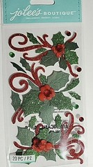 RARE Jolees Flourishes & Holly Christmas Glitter Gem Accent 3D Scrapbook Sticker