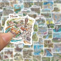50pcs Hand Drawn Travel Map Stickers- Scrapbook, Journal, DIY Crafts & Cards