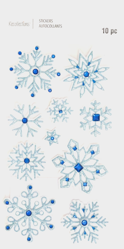 Snow Snowflakes Winter Blue White Glitter Gems Recollections Stickers Crafts