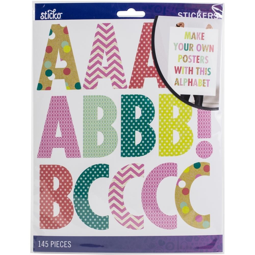 STICKO ALPHABET STICKERS – BRIGHT MULTI FUTURA – X LARGE – 10 SHEETS – 7 cm