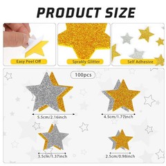 100 PCS Glitter Foam Stickers Gold Silver Foam Star Stickers Self Adhesive Glitt