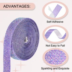 Self Adhesive Rhinestone Strips 6 Yards 0.6 Inch for Craft,Dark Purple AB
