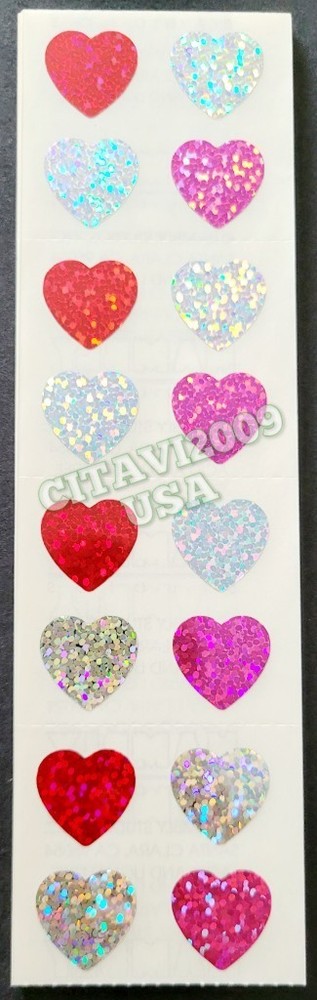 HAMBLY STUDIOS STICKERS PRISMATIC HEARTS PINK RED GREY / SILVER VINTAGE RARE