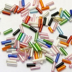 2000 Glass Tube Bugle Beads 2X7mm Mixed Silver -Lined + Storage Box