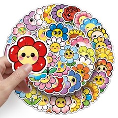 50/100PCS Smiling Flower Stickers Colorful Sunflower Cute Waterproof Decorative