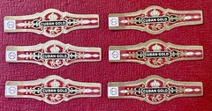 Lot of 6 1920s Vintage Cuban Gold Cigar Bands – Pristine NOS – Red & Gold Gilt