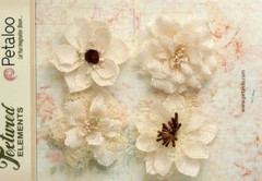 Burlap Flowers 4 x IVORY Approx 55-60mm across & varied centres Petaloo BUR C